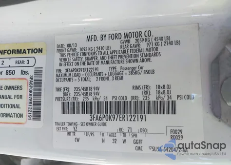 2014 Ford Fusion Titanium z USA, uszkodzony, nr VIN 3FA6P0K97ER122191